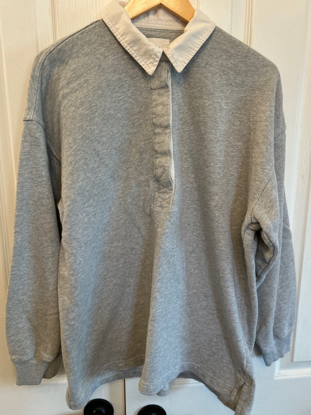 Aerie Prep Rally Rugby Sweatshirt Heather Grey White M Oversized